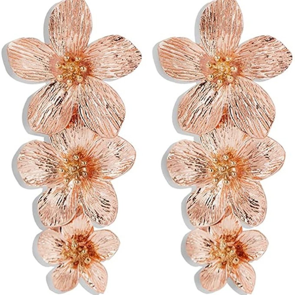 Large metal flower statement earrings